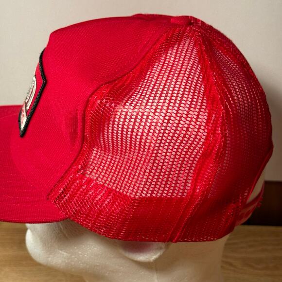 Vintage Dean Saf-t-Bilt Tires Hat Red Snapback Trucker Patch‎ Logo Made In USA - Picture 3 of 9